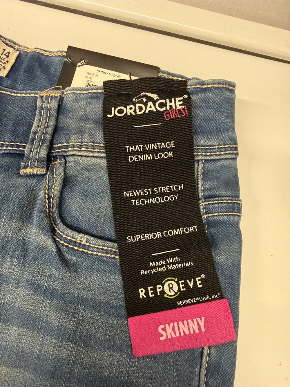 Jordache Girls Skinny Jeans in Light Blue Denim with Pink Tag